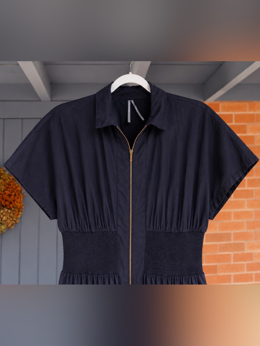 Anthropologie Black Tommie Smocked Front Zip Shirt Dress XL - Picture 2 of 4